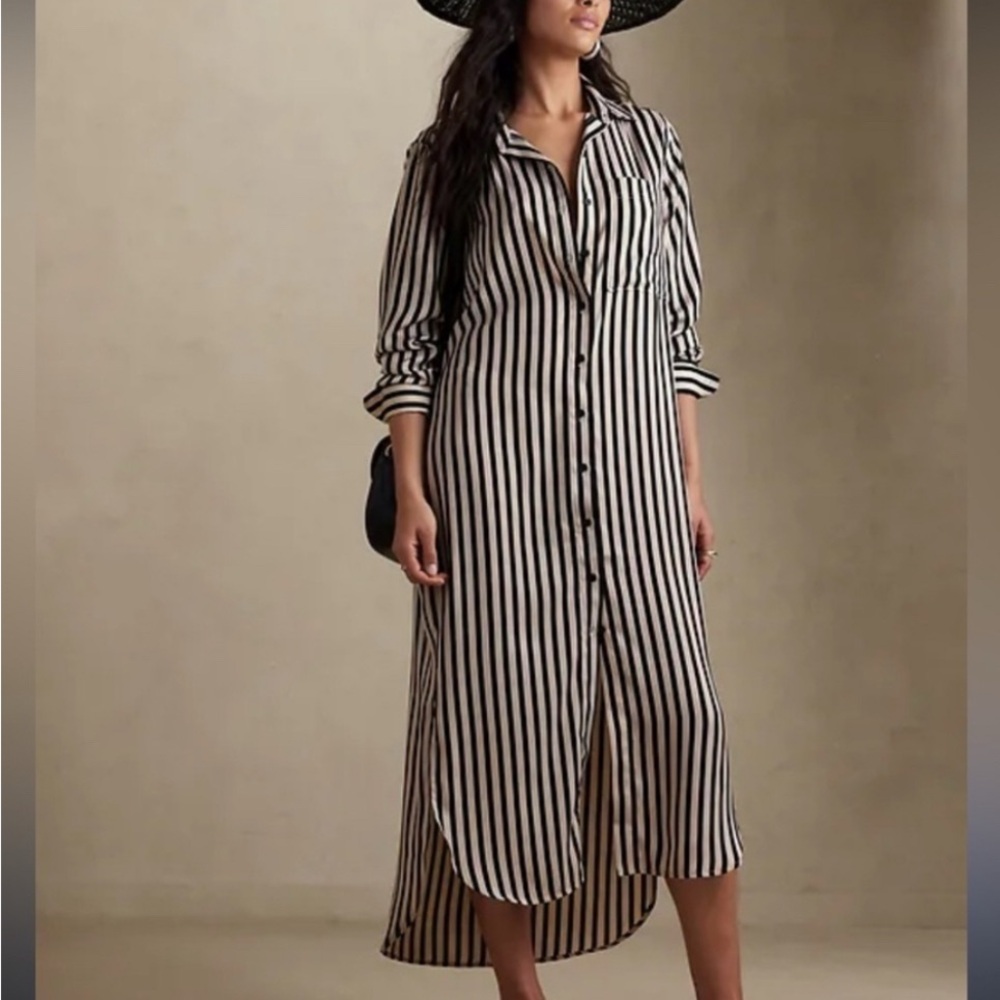 Banana Republic Black and Cream Striped Blouse